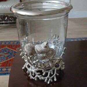 Decorative Glass Vase with Silver Coral Design
